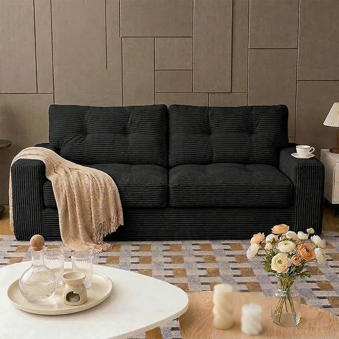69" Corduroy Loveseat Sofa in a Box, High-Density Foam Couch, No Assembly by Unknown