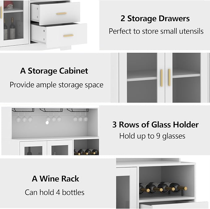 Bar Cabinet for Home with LED Light, Coffee Bar Cabinet with Wine & Glass Rack - Image 5