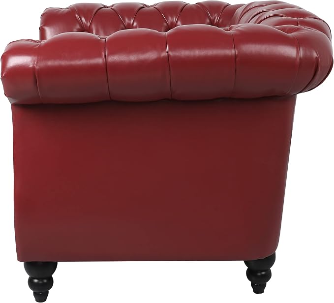 LEVNARY Leather Upholstered Armchair, Mid-Century Modern Single Sofa Chair - Image 4