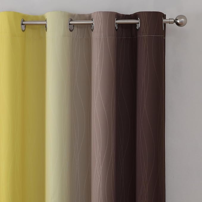 Estelar Textiler Yellow and Brown Blackout Curtains, Full Light Blocking - Image 4