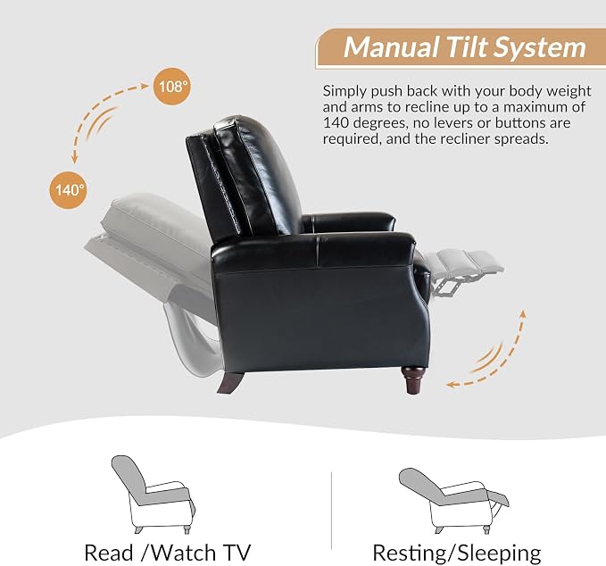 HULALA HOME Genuine Leather Manual Recliner Chair - Image 3