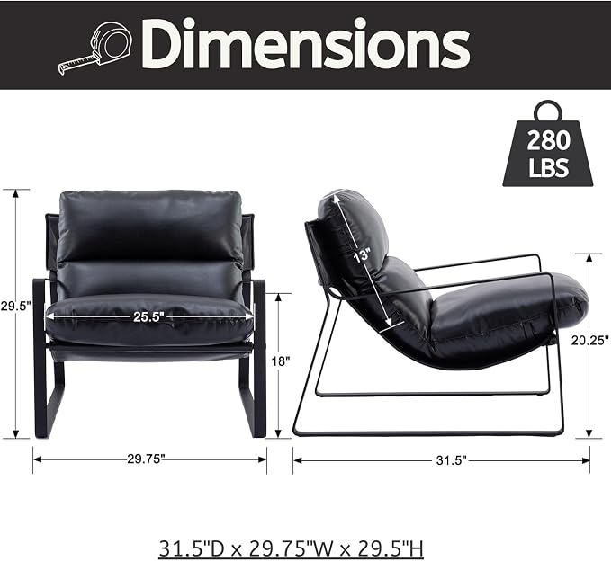 LukeAlon Modern PU Leather Accent Armchairs Set of 2, Upholstered Living Room - Image 2