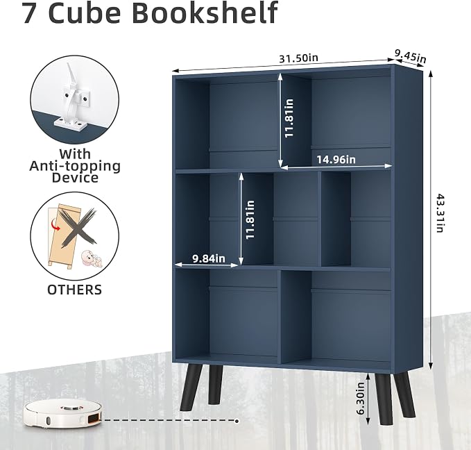 YAHARBO Blue Bookshelf, 3 Tier Book Shelf - Image 3