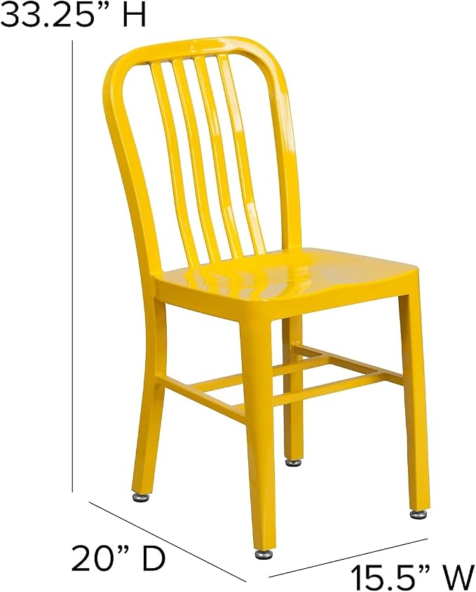 Flash Furniture Gael Commercial Grade 2 Pack Yellow Metal Indoor-Outdoor Chair - Image 3