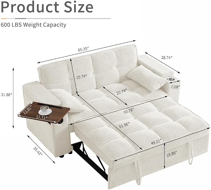 Auvsoce 65'' Convertible Sleeper Sofa Bed - Image 3