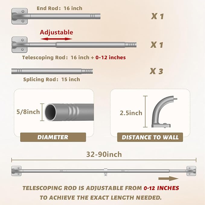 UIOSANRT Wrap Around Curtain Rods - Image 5