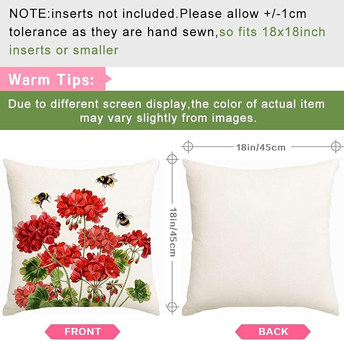 RABUSOFA Spring Summer Outdoor Geranium Pillow Cover 18x18 Waterproof - Image 5