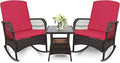 LEVELEVE 3 pcs Rocking Bistro Set Conversation Chairs PE Wicker Outdoor Rocking by Enjoyyourlife