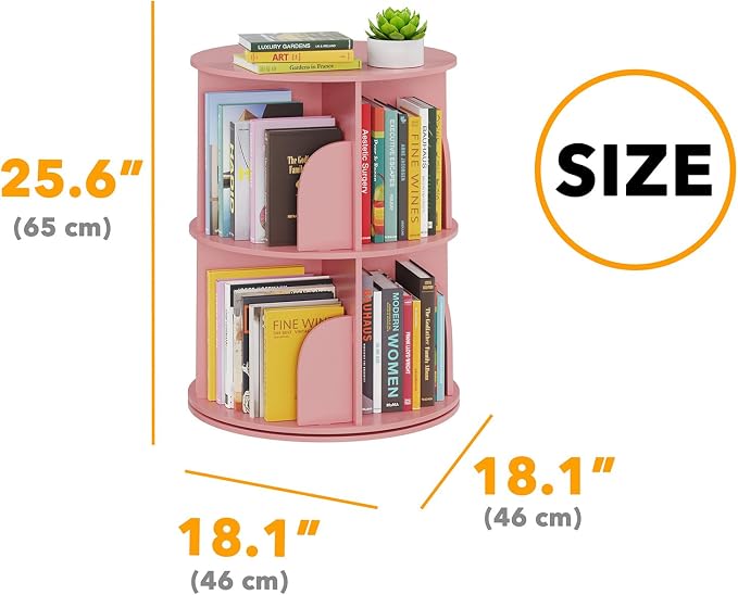 SpaceAid 2 Tier Rotating Bookshelf Tower, Spinning Bookcase Lazy Susan - Image 2