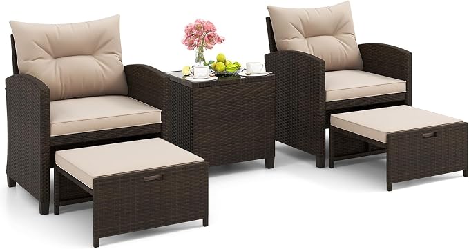 Tangkula 5 Pieces Patio Conversation Set, PE Wicker Rattan Outdoor Furniture Set by TANGKULA
