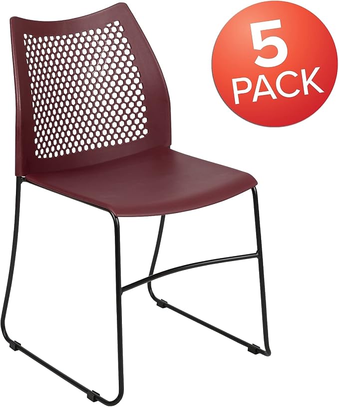 Flash Furniture HERCULES Series 5 Pack 661 lb. Capacity Burgundy Stack Chair - Image 4