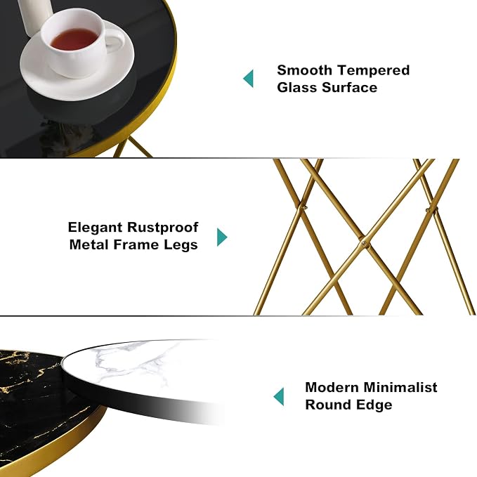 HLR Modern Round Side Table Set of 2, End Table - Image 4