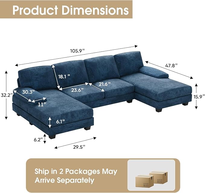 Furniwell Convertible Sectional Sofa Couch, 4 Seat Sofa Set - Image 2