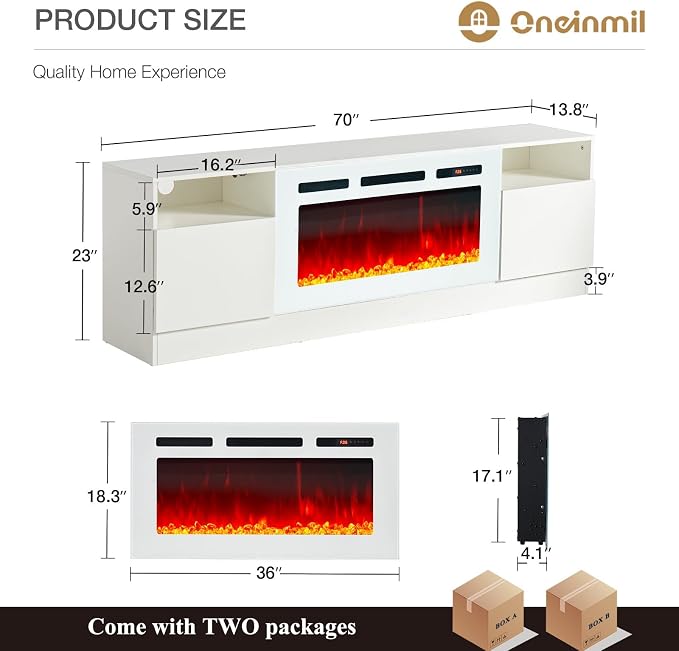 oneinmil 70” TV Stand with 36” Electric Fireplace, Large Modern Media - Image 3