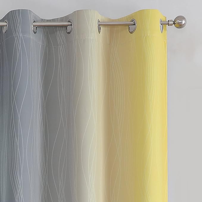 Ombre Gray and Yellow Blackout Curtains 45 Inch Length 2 panels, Full Room - Image 4
