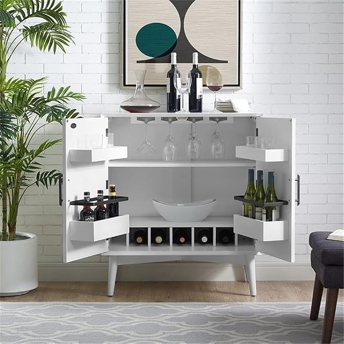 Home Square 2 Door Wood Bar Cabinet Set in White - Image 6