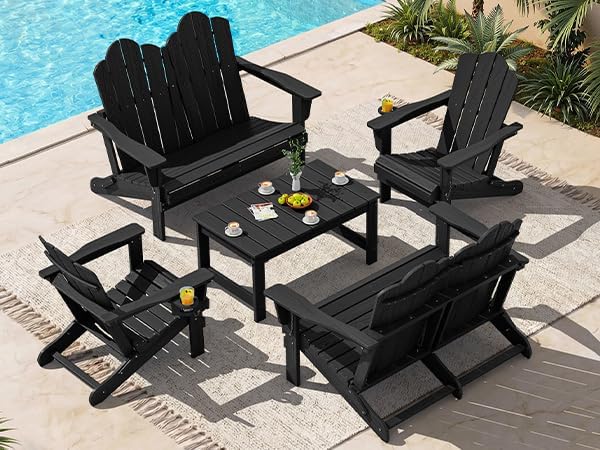 SERWALL Folding Adirondack Bench, HDPE All-Weather Adirondack Loveseat Set of 2 - Image 10