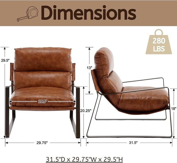 LukeAlon Modern PU Leather Accent Armchair, Upholstered Lounge Chair - Image 2