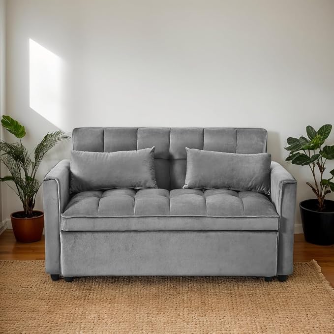 Ball & Cast 53" Sleeper Sofa, 3-in-1 Convertible Pull Out Couch, Velvet Loveseat - Image 4