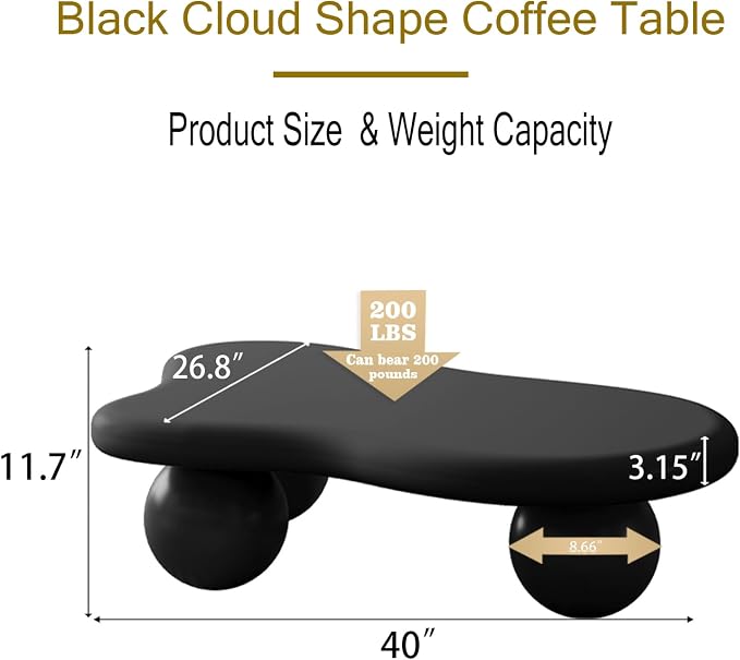 40” Cloud Coffee Table with 3 Ball Legs, Modern Irregular Center Table - Image 2