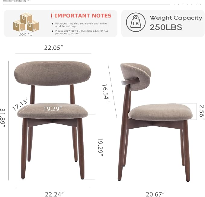 COLAMY Wooden Dining Chairs Set of 6, Modern Fabric Upholstered Kitchen Side - Image 2