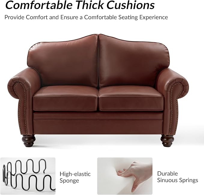 60" Wide Genuine Leather Chesterfield Loveseat, 2 Seat Leather Sofa - Image 4