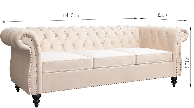 Mid-Century 3 Seater Sofa, Velvet Couch - Image 2