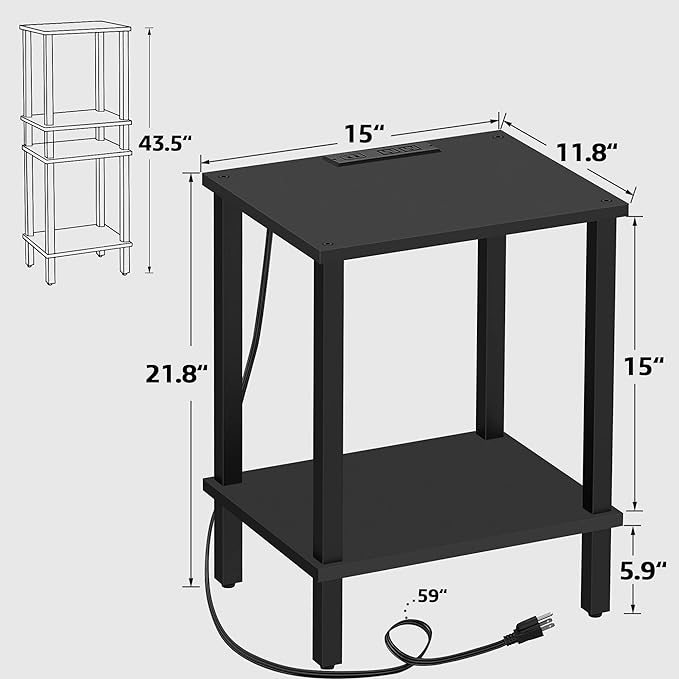 TUTOTAK End Table with Charging Station, Side Table with USB Ports and Outlets - Image 3