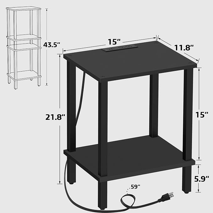 TUTOTAK End Table with Charging Station, Side Table with USB Ports and Outlets - Image 3