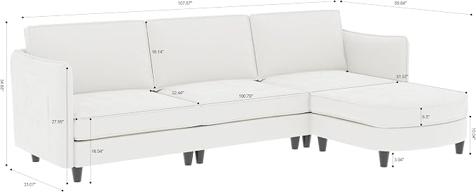Ball & Cast 107.8" Large 4-Seater Modular Sectional Sofa Bed - Image 2