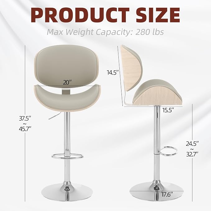 civama Bar Stools Set of 2 for Kitchen Counter, Adjustable Bar Height Chairs - Image 2