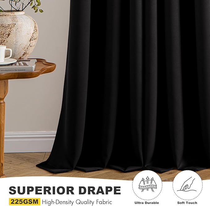 MIULEE Black Blackout Curtains for Bedroom Living Room 64 Inches Long 2 Panels - Image 5