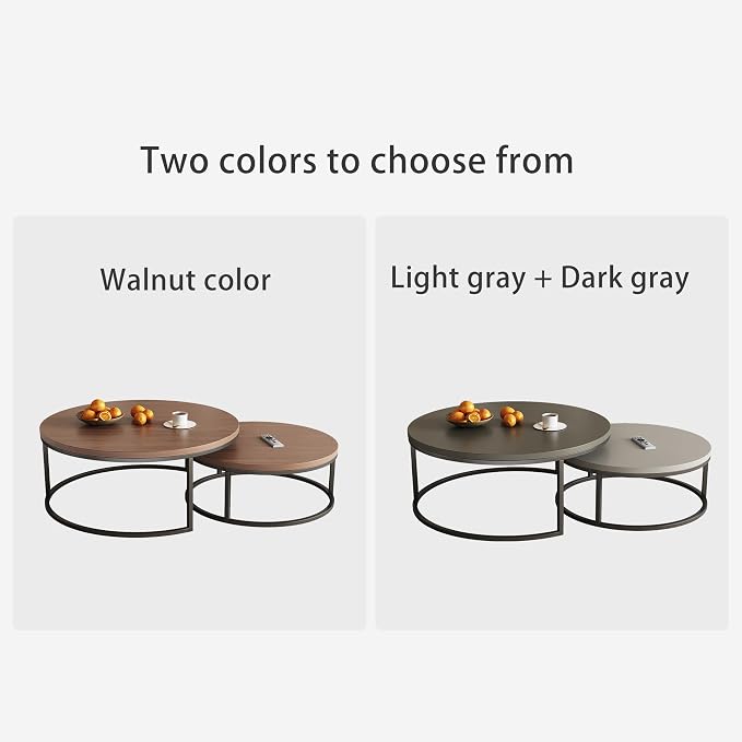 2-Piece Round Nesting Coffee Tables – Walnut Wood Top - Image 6