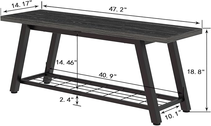 Oastreeful Industrial Entryway Bench Rustic Wood and Metal Storage Bench - Image 2