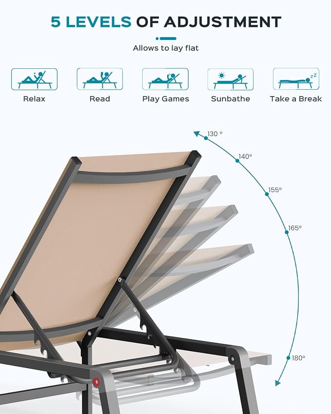 Patio Chaise Lounge Chair, Foldable Lounge Chair - Image 6