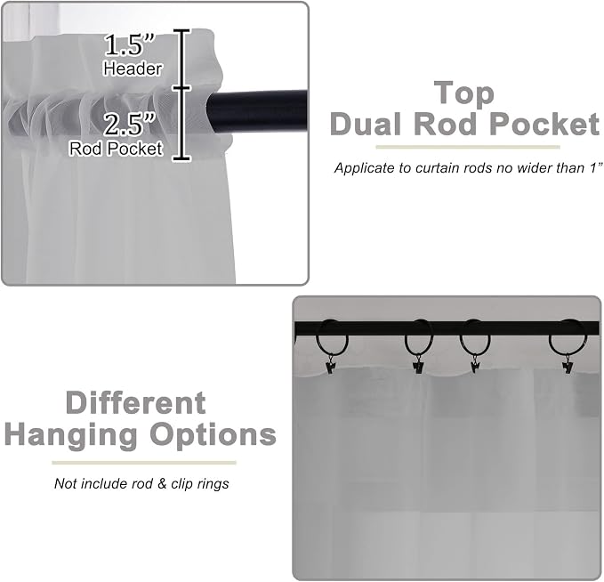 Light Grey Sheer Curtains 84 Inches Long 2 Panels, Soft Light Filtering Curtains - Image 4