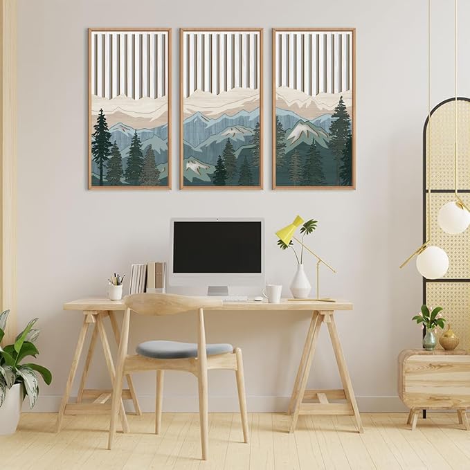 IARTTOP Large Mountain Wood Wall Art Framed Decor Set Of 3, Modern Mountain - Image 8