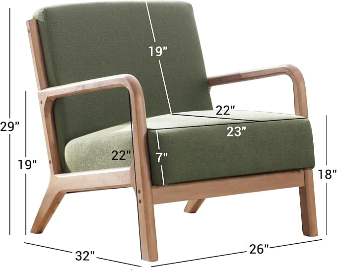ANJ Mid Century Modern Accent Chair, Comfy Fabric Reading Chair - Image 2