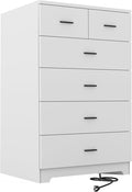 FJTJBSI Dresser with Power Outlets Wooden 6 Drawer Dresser with Large Organizer by FJTJBSI
