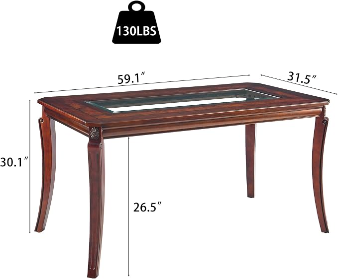 59” Dining Table with 8mm Tempered Glass Top, Farmhouse Kitchen Dinner Table - Image 2