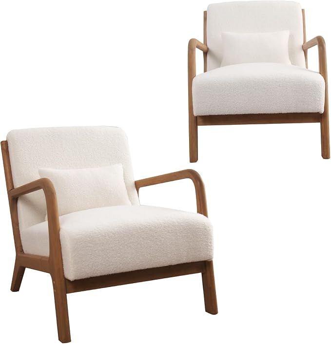 INZOY Mid Century Modern Accent Chair Set of 2, Lamb Wool Fabric Living Room by INZOY