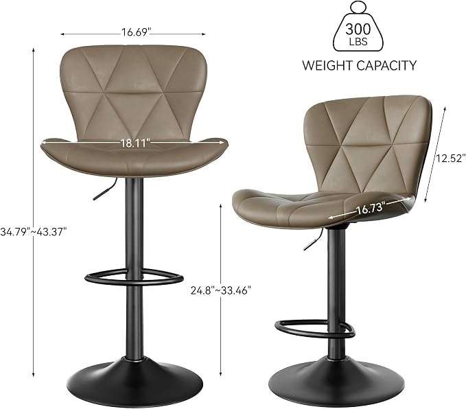 Nalupatio Modern Bar Stools Set of 2, Adjustable Faux Leather Upholstered - Image 2