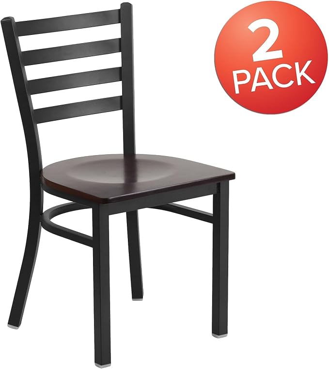 Flash Furniture 2 Pack HERCULES Series Black Ladder Back Metal Restaurant Chair - Image 3