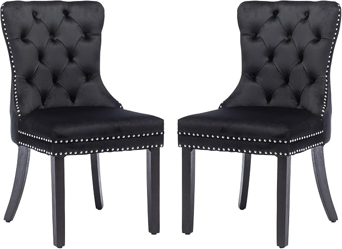 KCC Velvet Dining Chairs Set of 2, Upholstered High-end Tufted Dining Room Chair by KCC