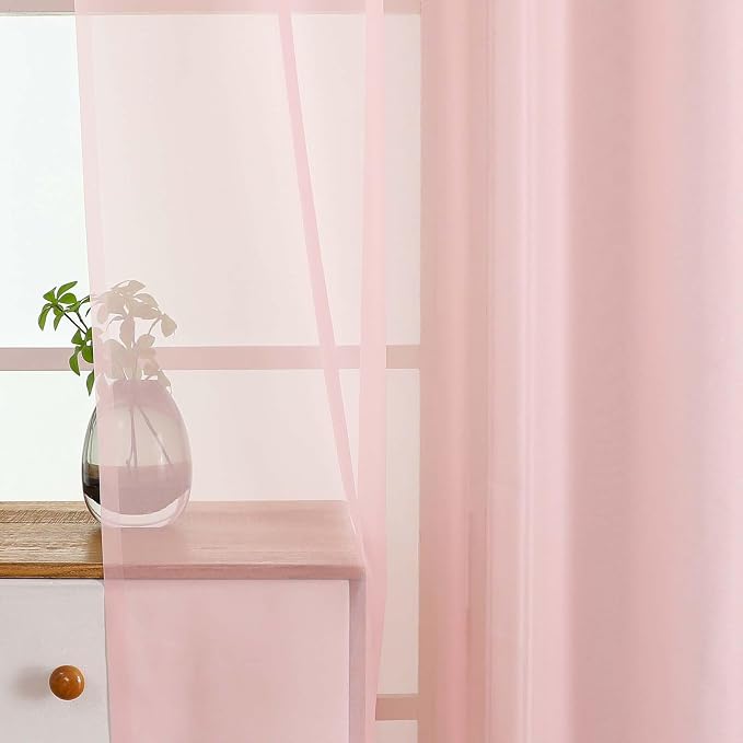 Blush Pink Valances for Windows 14 inch Length 2 Panels, Small Voile Sheer - Image 4