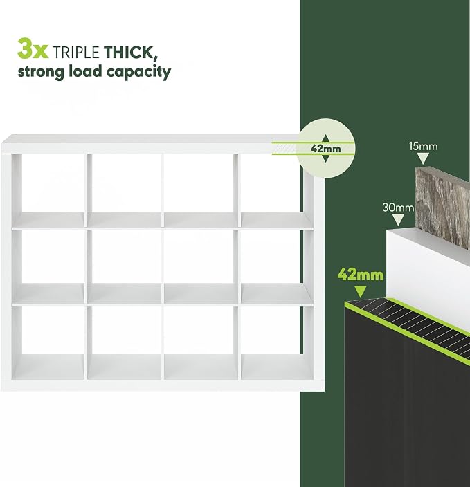 Furinno Cubicle Book Shelf, 12-Cube Bookshelf, Triple Thick Frame Cube Storage - Image 7