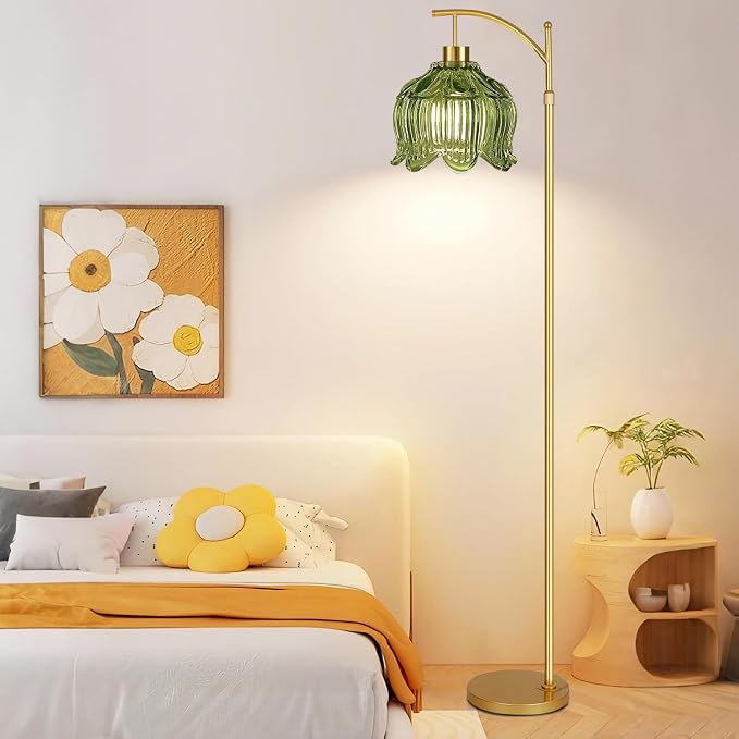 QIYIZM Glass Floor Lamp for Living Room, Mid Century Modern Brass Tall Lamp - Image 8
