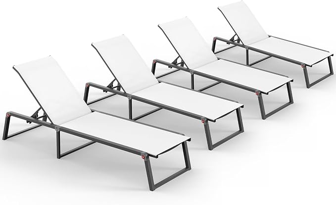 Aluminum Chaise Lounge Chair Outdoor, Foldable& No Assembly Patio Pool Lounge by Oasbira