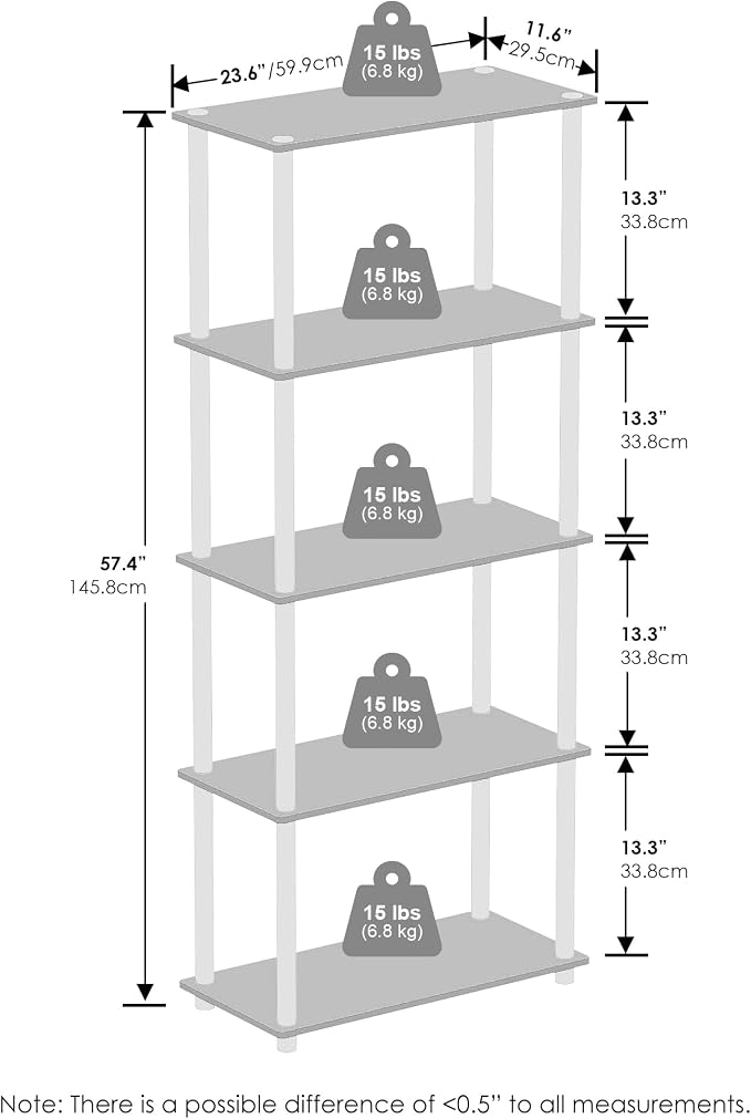 Furinno Turn-N-Tube Book Shelf, 5-Tier Bookshelf, Bookcase - Image 3