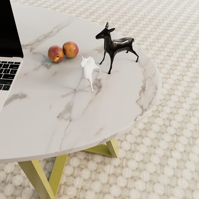 Wolawu Coffee Table White Faux Marble Coffee Table - Image 7